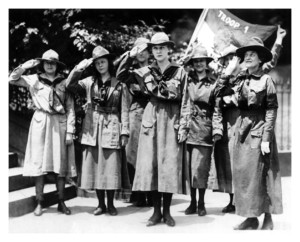 An early, black and white picture of a Girl Scout troop from 1912.