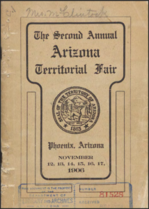 A scanned image of a program from the Second Annual Arizona Territorial Fair, November 12th through 17th, 1906.