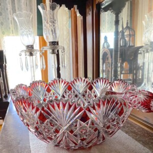 Red and clear brilliant cut lead glass punchbowl, dated from 1870-1880, and part of the Heritage Square collection.