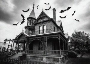 A spooky picture of Rosson House at Halloween.