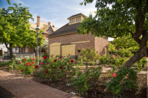 Visitor Center and Rose Garden at historic Heritage Square