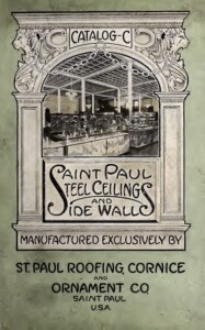 A cover for the St. Paul Steel Ceilings and Sidewalls catalog, from 1915.