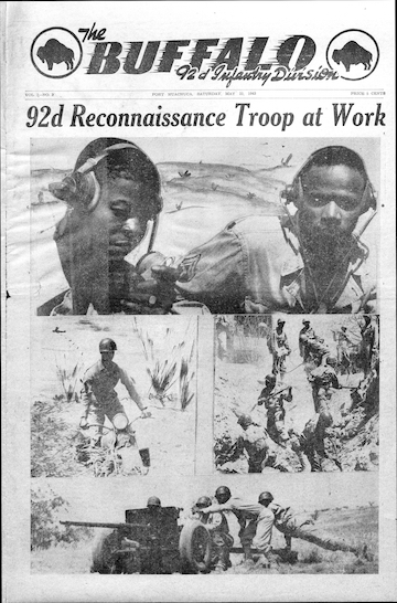 The Buffalo newspaper, from May 22, 1943, featuring members of the 92nd Infantry Division doing reconnaissance work.