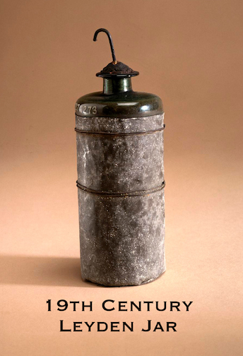 A current picture of a 19th century leyden jar, which was used to store static electricity.