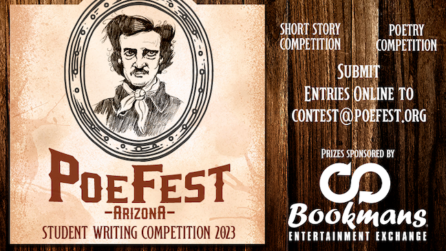 An image promoting the 2023 Poe Fest writing contest.