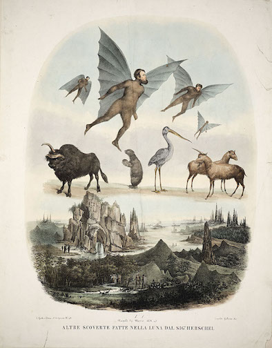 An Italian lithograph from the early 1800s showing what they thought creatures from the Moon would look like.
