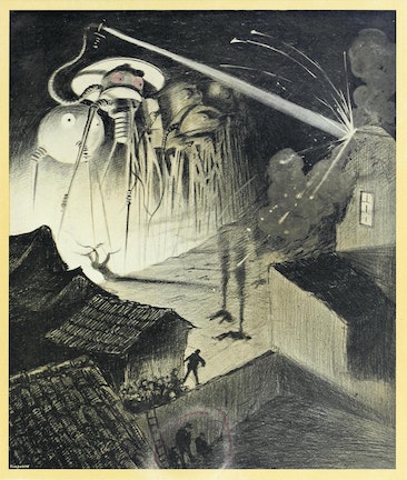 An illustration of the Martians attacking Earth, from the 1906 French translation of H. G. Wells' book, War of the Worlds.