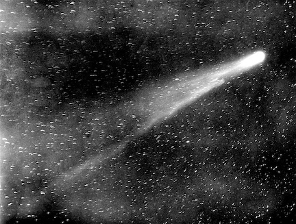 A black and white picture of Halley's Comet, taken June 6, 1910.